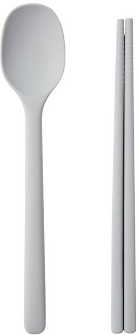 이지실리 유아동 스퀘어 실리콘 디저트 수저세트, 연그레이, 1세트, 숟가락 + 젓가락