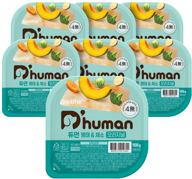 듀먼 전연령 강아지 오리지널 화식사료 용기형 (냉동), 100g, 7개, 명태+채소