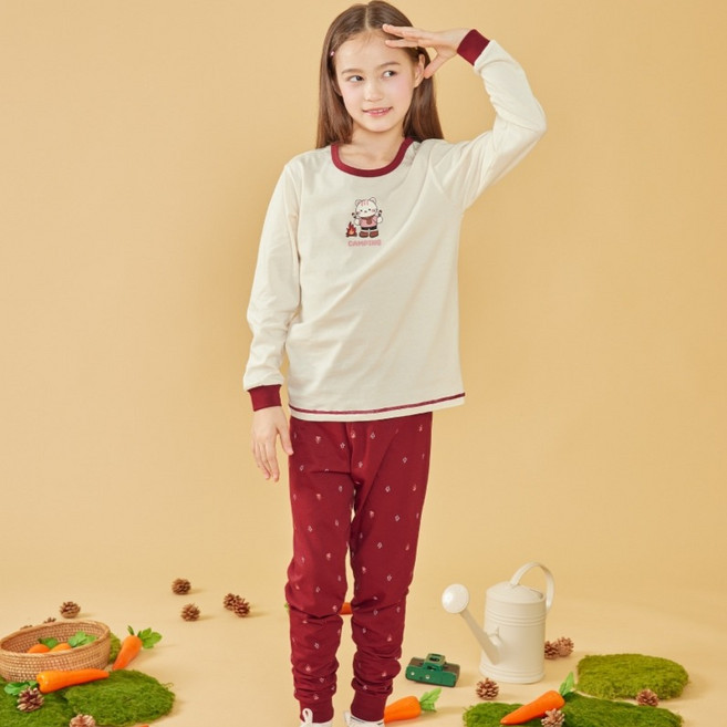 수아팜 아동용 캠핑캣 코튼 긴팔 내의 세트