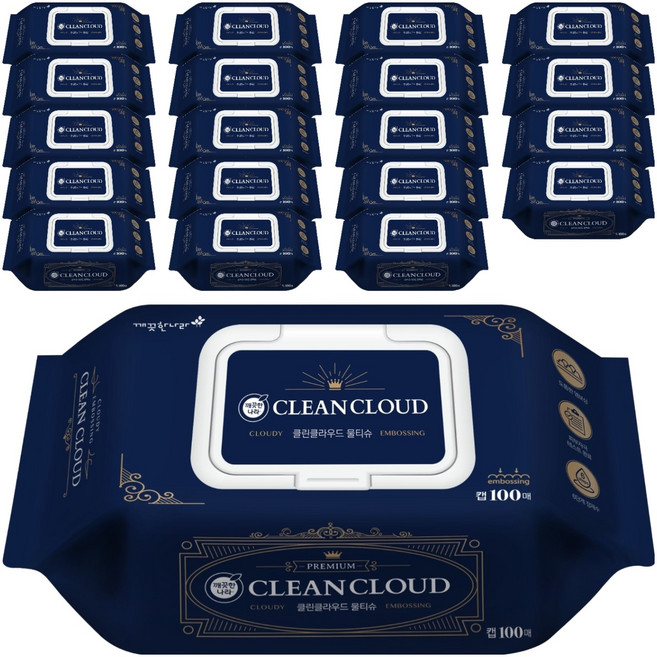 깨끗한나라 클린 클라우드 클래식 물티슈 캡형, 100매, 20개