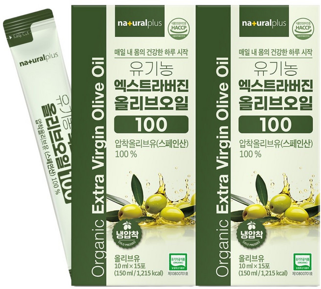 내츄럴플러스 유기농 엑스트라버진 올리브오일100 15p, 150ml, 2개