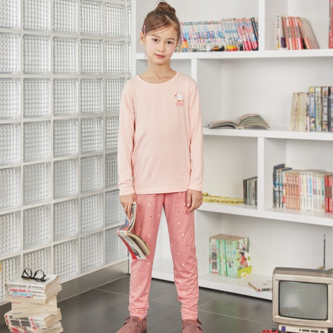 수아팜 아동용 핑크덕 기모 긴팔 내의 세트