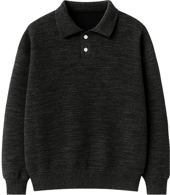 플레이즈 남성용 투버튼 카라넥 맨투맨 니트 티셔츠