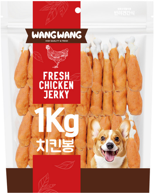 왕왕 강아지 프리미엄 치킨봉 대용량 간식, 1kg, 1개, 닭고기맛