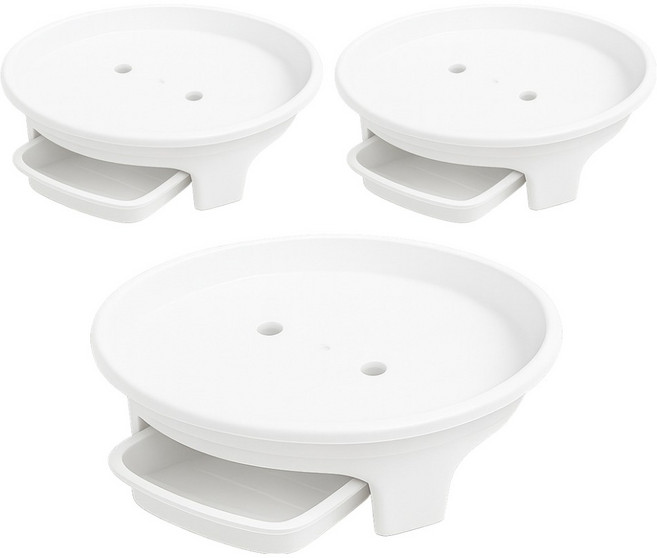 식스파머스 튼튼한 프리미엄 서랍식 물받침형 원형 화분 받침, 백색 소, 3개