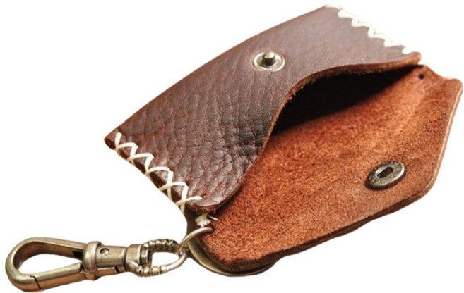 本革職人 植鞣皮手工編織復古圖騰造型鑰匙包