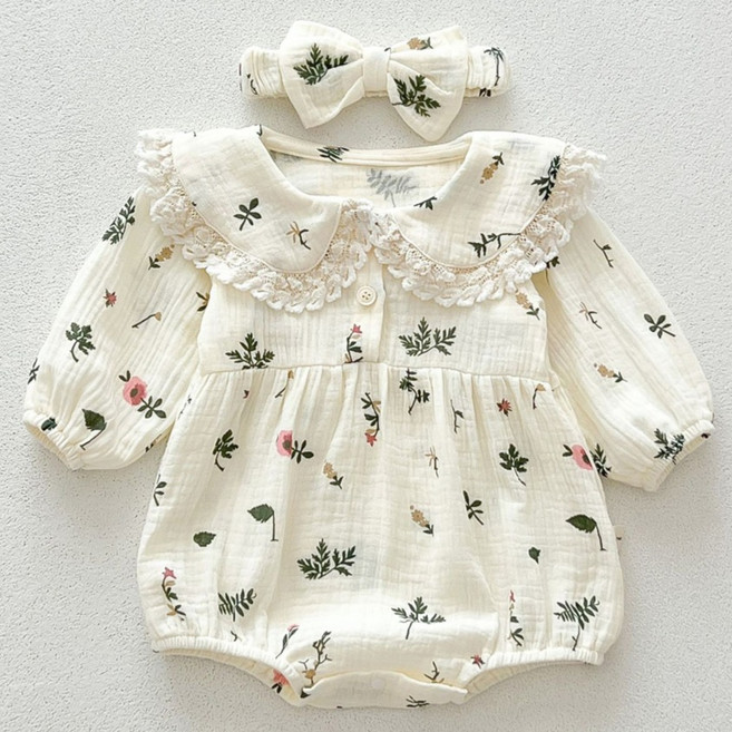 스타도어 플라워 카라 긴팔수트 + 헤어밴드 세트