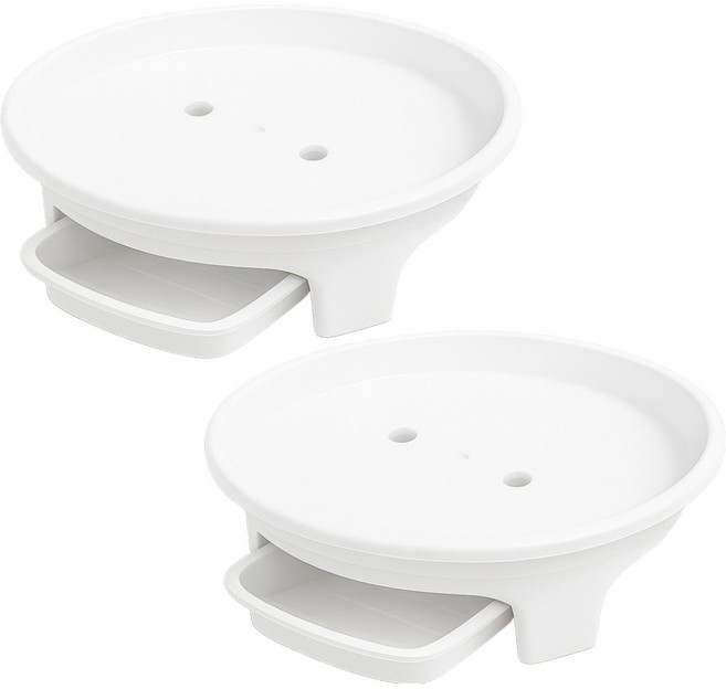 식스파머스 튼튼한 프리미엄 서랍식 물받침형 원형 화분 받침, 백색 4호, 2개