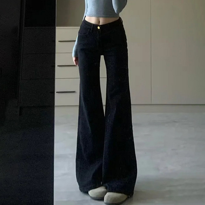 구디프 여성용 극와이드 부츠컷 하이웨스트 롱다리핏 스트릿룩 팬츠