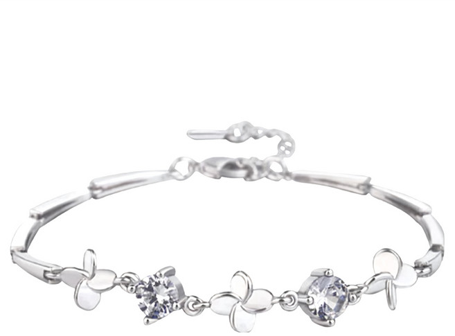 Sayaka 紗彌佳 優雅幸福四葉草彩鑽交織手鍊 白鑽