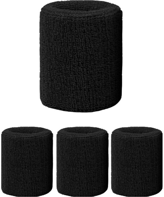 아워웍스 폴리에스터 땀흡수 스포츠 손목아대, 블랙, 4개
