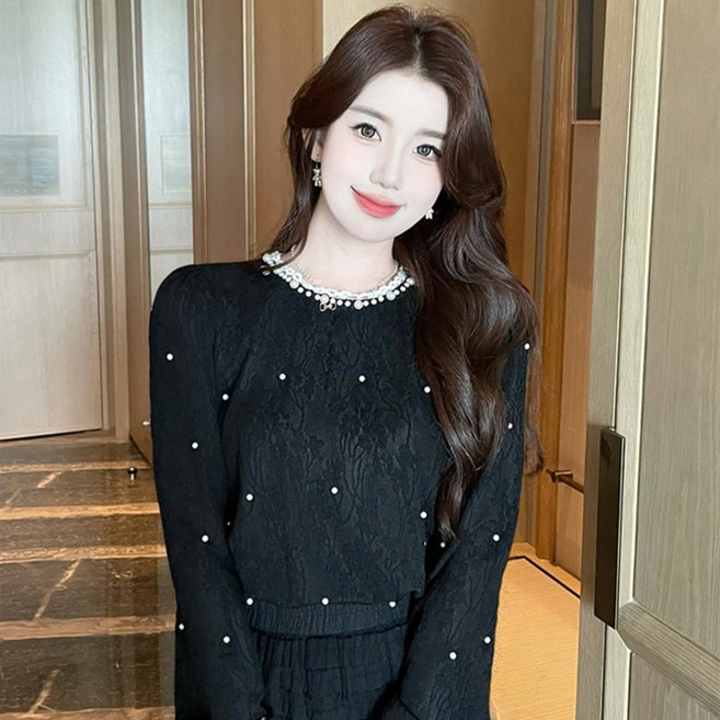 루나걸 여성용 루망 진주 레이스 블라우스 L25FBL080513