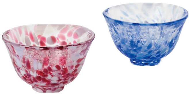 ADERIA 日本進口 津輕系列 玻璃對杯 50ml, 粉色 + 藍色, 2個