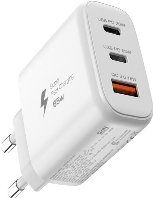 보바 GaN PD65W 초고속 3포트 멀티 충전기 어댑터 VA-202, 화이트, 1개