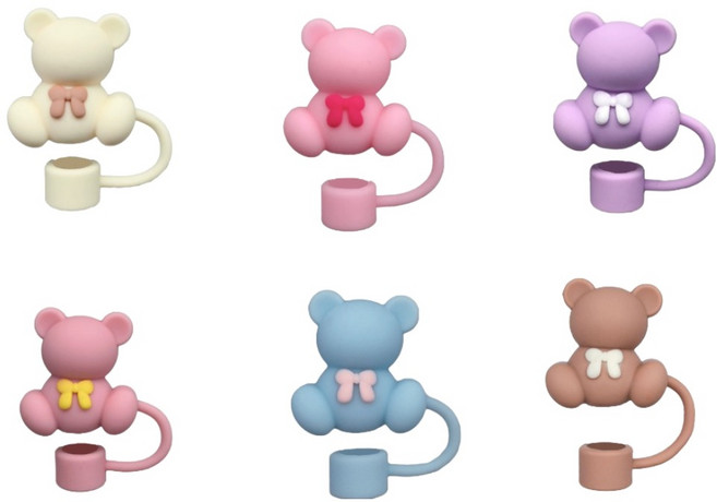 텀블러전용 간편 밀착형 빨대마개 6종 세트 10mm 1말랑베어, 1세트