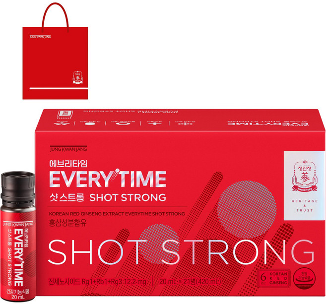 정관장 정품 에브리타임 샷 스트롱 21병 + 쇼핑백, 420ml, 1개