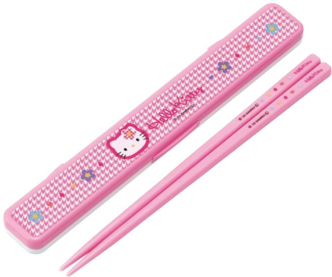 스케이터 ABC3AG 휴대용 젓가락 + 항균 케이스 세트, 헬로키티 핑크, 젓가락 + 케이스, 1세트