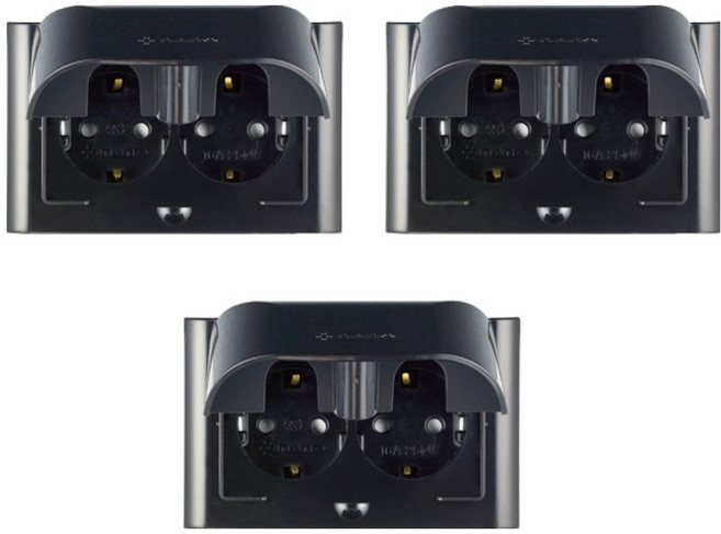 nano Odyssey 電氣室內裝潢壓克力配線 簡約防雨橫式防滴型黑色2孔嵌入式插座, 3個