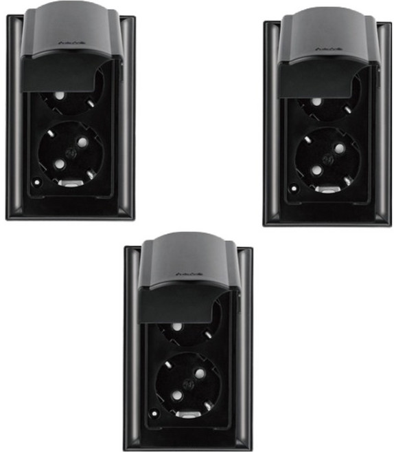 나노전기 오딧세이 인테리어 아크릴 배선 심플 방우 세로형 방적형 블랙 2구 매입 콘센트, 3개