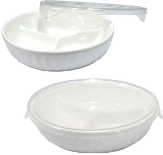 벨로비 웨이브 원형 도자기 나눔 찬기 3칸, 텍스처, 2개