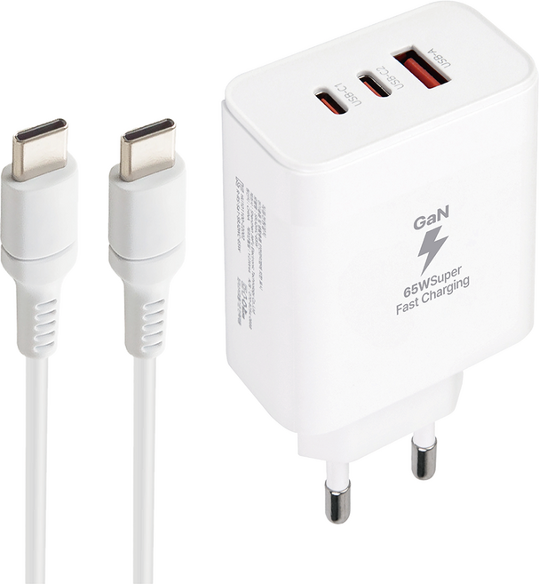 지파워 GaN PD65W 3구 초고속충전기 + CtoC케이블 1.5m 세트, 화이트, 1세트