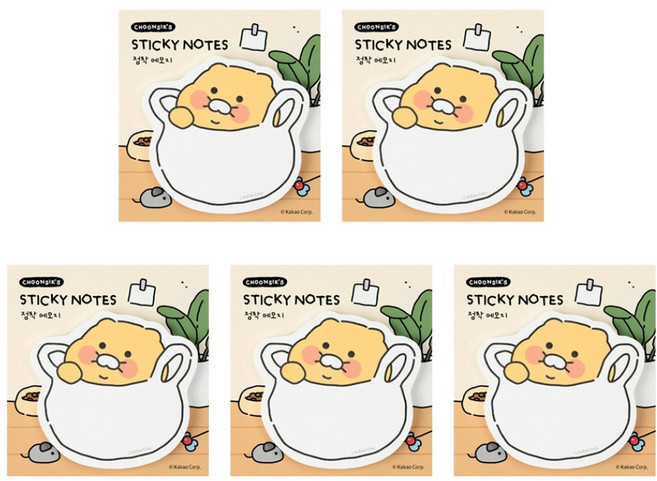 카카오프렌즈 춘식이 오디너리 형태 점착 메모지, 봉지, 40매, 5개