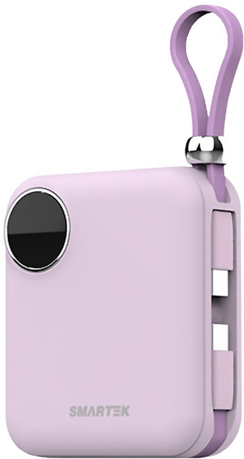 스마텍 All in one 22.5W 고속충전 LCD 팬시 초미니 케이블 일체형 걸이형 보조배터리 10200mAh 멀티단자, 퍼플, STPB-FB1