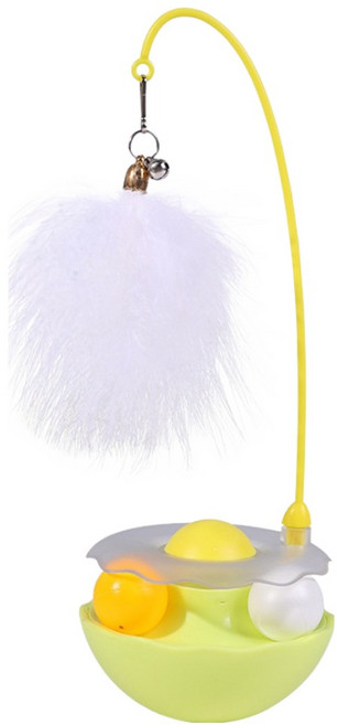 포우타운 고양이 캣닢 깃털 방울 낚시대 오뚝이 셀프 장난감, 레몬옐로우, 1개