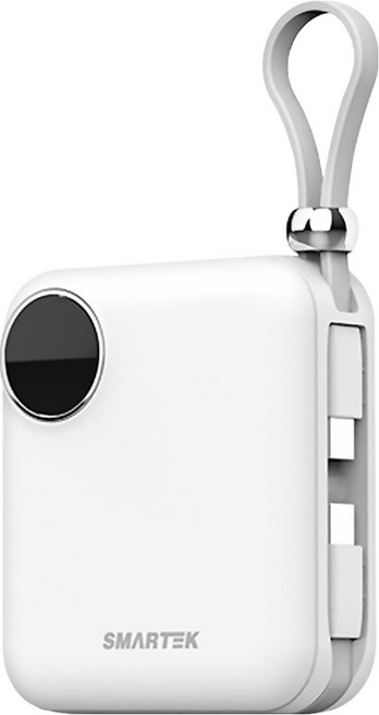 스마텍 All in one 22.5W 고속충전 LCD 팬시 초미니 케이블 일체형 걸이형 보조배터리 10200mAh 멀티단자, 화이트, STPB-FB1