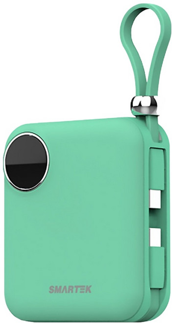 스마텍 All in one 22.5W 고속충전 LCD 팬시 초미니 케이블 일체형 걸이형 보조배터리 10200mAh 멀티단자, 민트, STPB-FB1