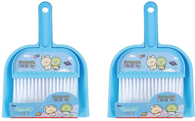 아이비스 청소도구 미니빗자루 2p + 쓰레받기 2p 세트, 1세트, 블루