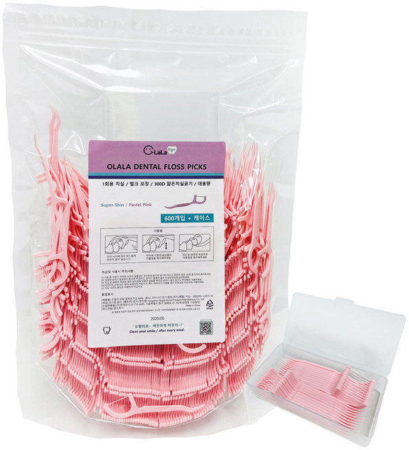 오랄라 일회용치실 300D 얇은두께 파스텔 핑크, 1개, 600개입, 7.5cm