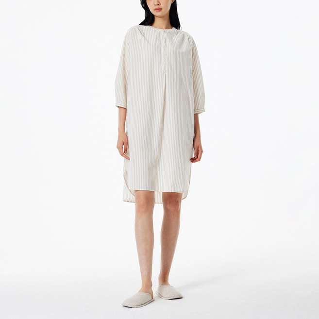 JAJU 女性條紋七分袖睡衣連身裙