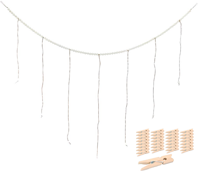 사인포스트 미니 우드 클립 사진장식줄 C타입 + 우드클립 30p 세트, C타입-30p