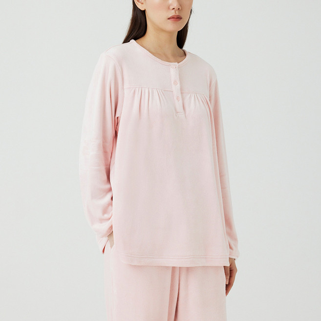 JAJU 女款人造貂皮絨抓皺睡衣上衣