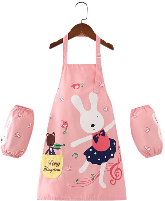 아트조이 어린이 미술 앞치마 토시 세트, 토끼 핑크