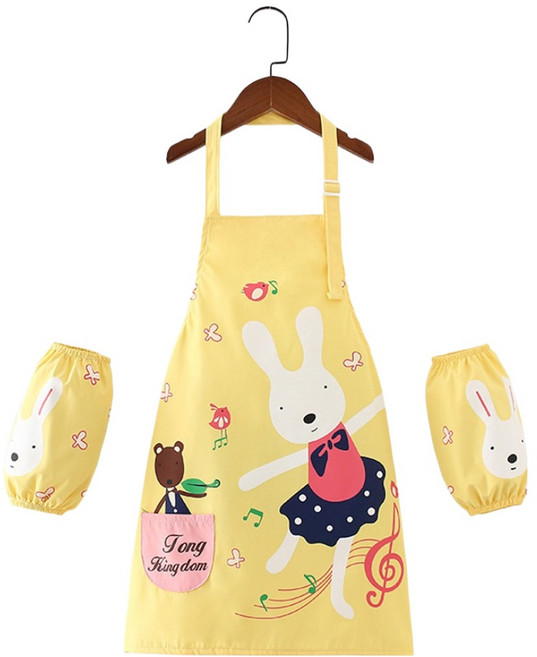 아트조이 어린이 미술 앞치마 토시 세트, 토끼 노랑