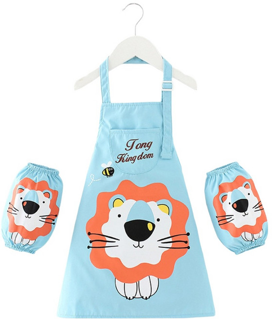 아트조이 어린이 미술 앞치마 토시 세트, 사자 블루
