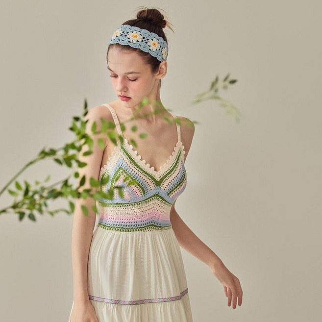 비키니밴더 여성용 루시 크로셰 티어드 롱원피스