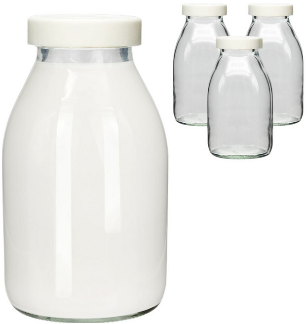 미르코리아 헥사 실리콘뚜껑 레트로 유리 우유병 크림, 520ml, 4개