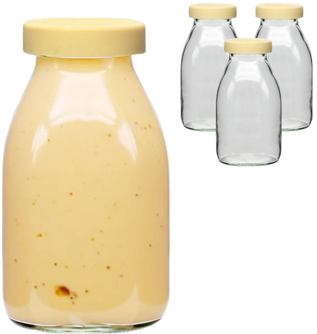 mir HEXA 矽膠蓋 復古玻璃牛奶瓶 奶油色, 4個, 520ml