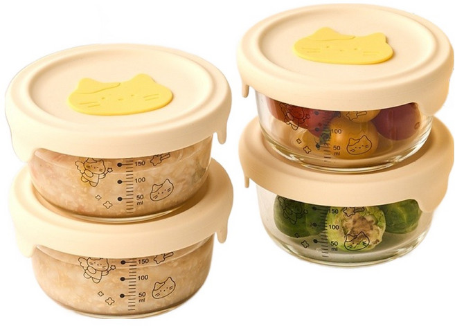 버터 모던하우스 ON 밀크캣 원형 이유식 용기 4p, 노랑, 1개, 220ml