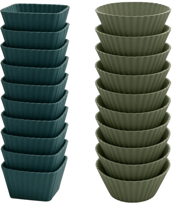 스택잇 실리콘 베이킹 머핀틀 사각 10p + 원형 10p 세트, 혼합색상, 1세트