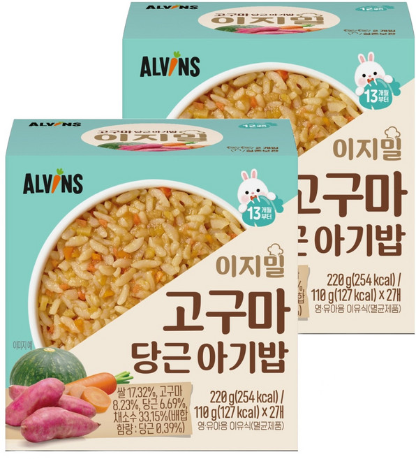 엘빈즈 이지밀 실온 이유식 완료기 13개월이상 2p, 고구마당근, 220g, 2개
