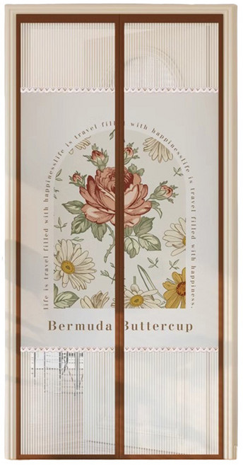 半島良品 金剛網櫻花絨拼接防蚊門簾/磁吸門簾, 花擁拂曉