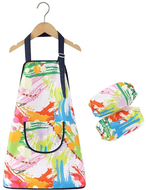아트조이 어린이 미술 앞치마 토시 세트, 스트라이프