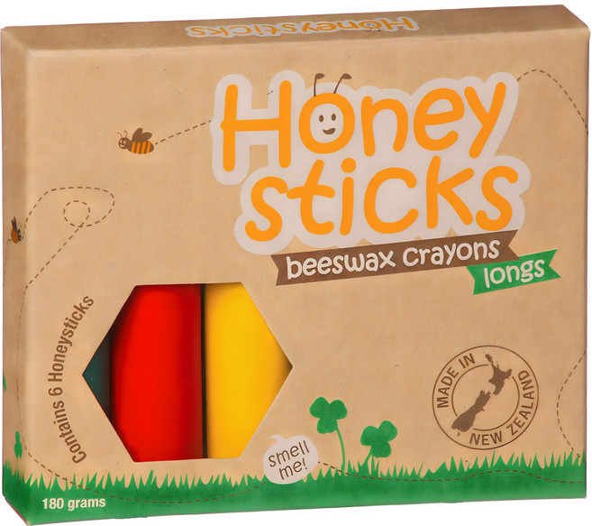 Honeysticks 紐西蘭純天然蜂蠟無毒蠟筆 6色高胖型 3歲以上幼童適用, 6色, 1組