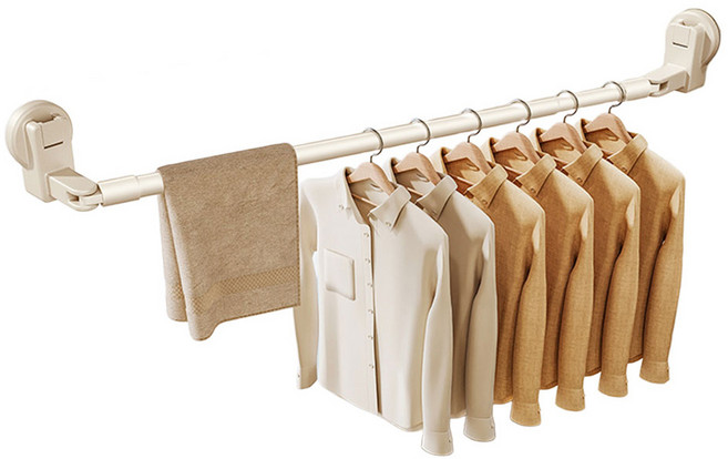 무타공 강력 흡착 길이조절 접이식 빨래 건조대, 크림