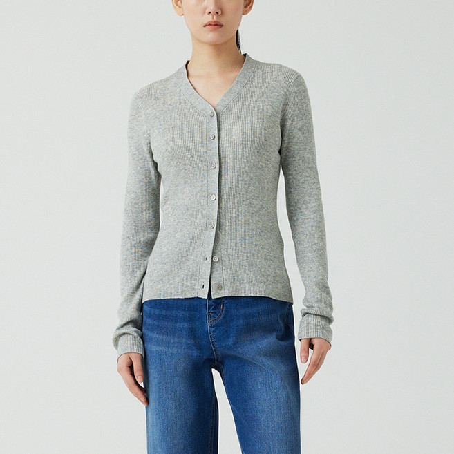 JAJU 여성용 립 V넥 니트 가디건