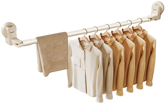 무타공 강력 흡착 길이조절 접이식 빨래 건조대, 크림